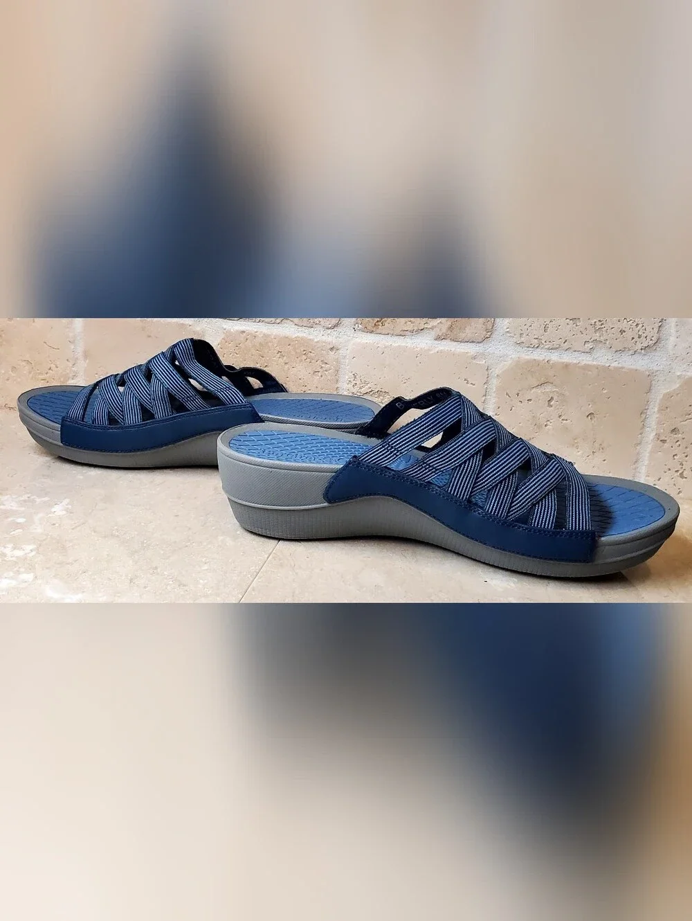 Bare Traps Sandals Braverly Slide Wedge Heel Blue Gray Strappy Slip On Wmns. 8M - Picture 7 of 9